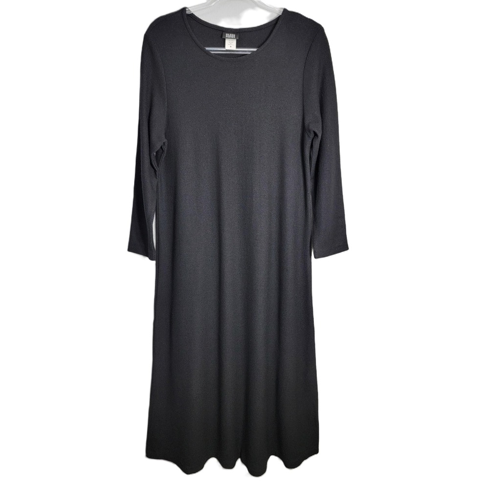 Eileen Fisher Size M 100% Wool Black Maxi Shift Dress Long Sleeve USA Made